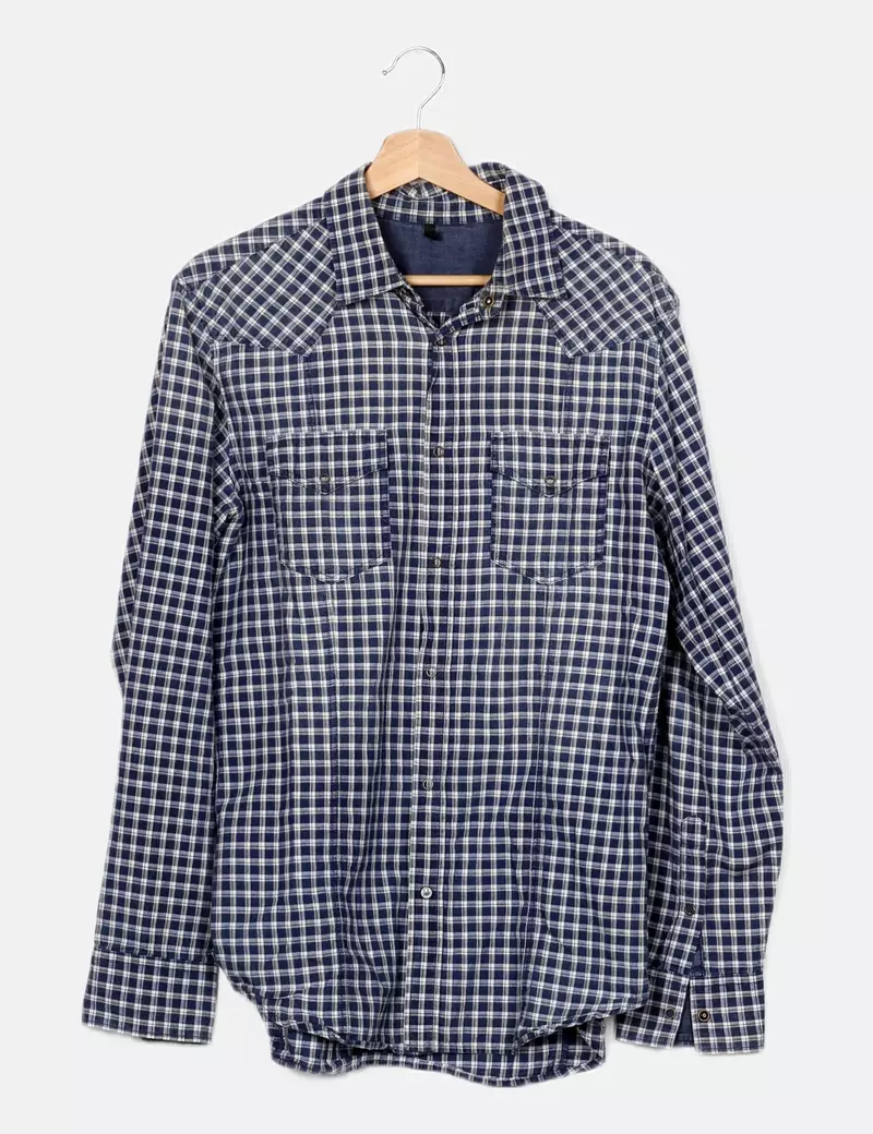 Benetton Camisa azul marino estampada