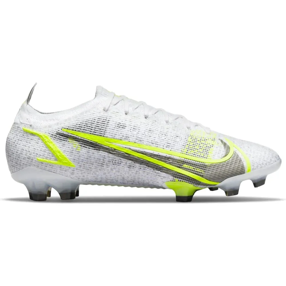 Botas de fútbol para terreno firme Nike Mercurial Vapor 14 Elite FG Blanco/Negro/Plata/Voltio