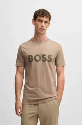 Camiseta de punto de algodón con logo estampado con efecto de espejo