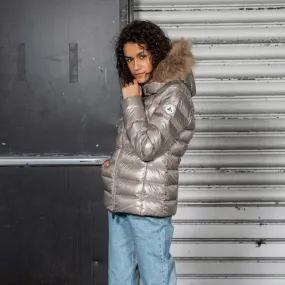 Chaqueta capucha pelo Jott de plumas pato Mujer LUXE GRAN FRÍO 3921/511 LUXE GRAND FROID Justoverthetop Gris metálica