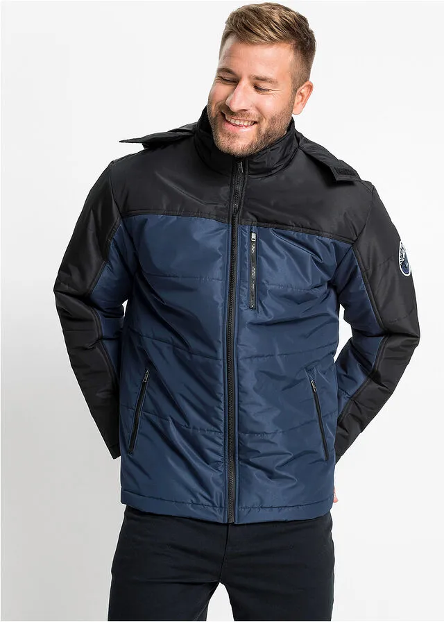 Chaqueta guateada de corte cómodo y capucha Azul oscuro-negro