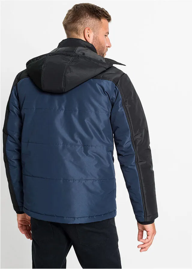 Chaqueta guateada de corte cómodo y capucha Azul oscuro-negro