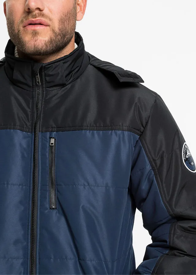 Chaqueta guateada de corte cómodo y capucha Azul oscuro-negro