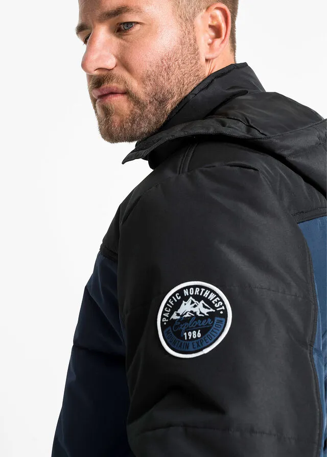 Chaqueta guateada de corte cómodo y capucha Azul oscuro-negro