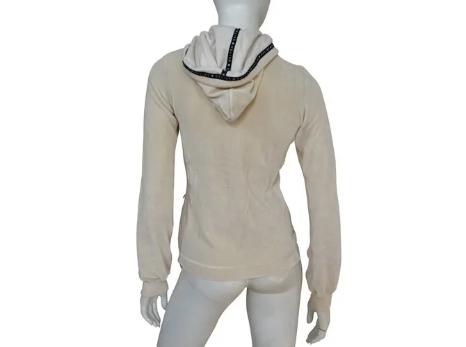 Céline Off-White Ivory Sudadera con capucha con capucha de terciopelo con cremallera Talla S SMALL Beige 