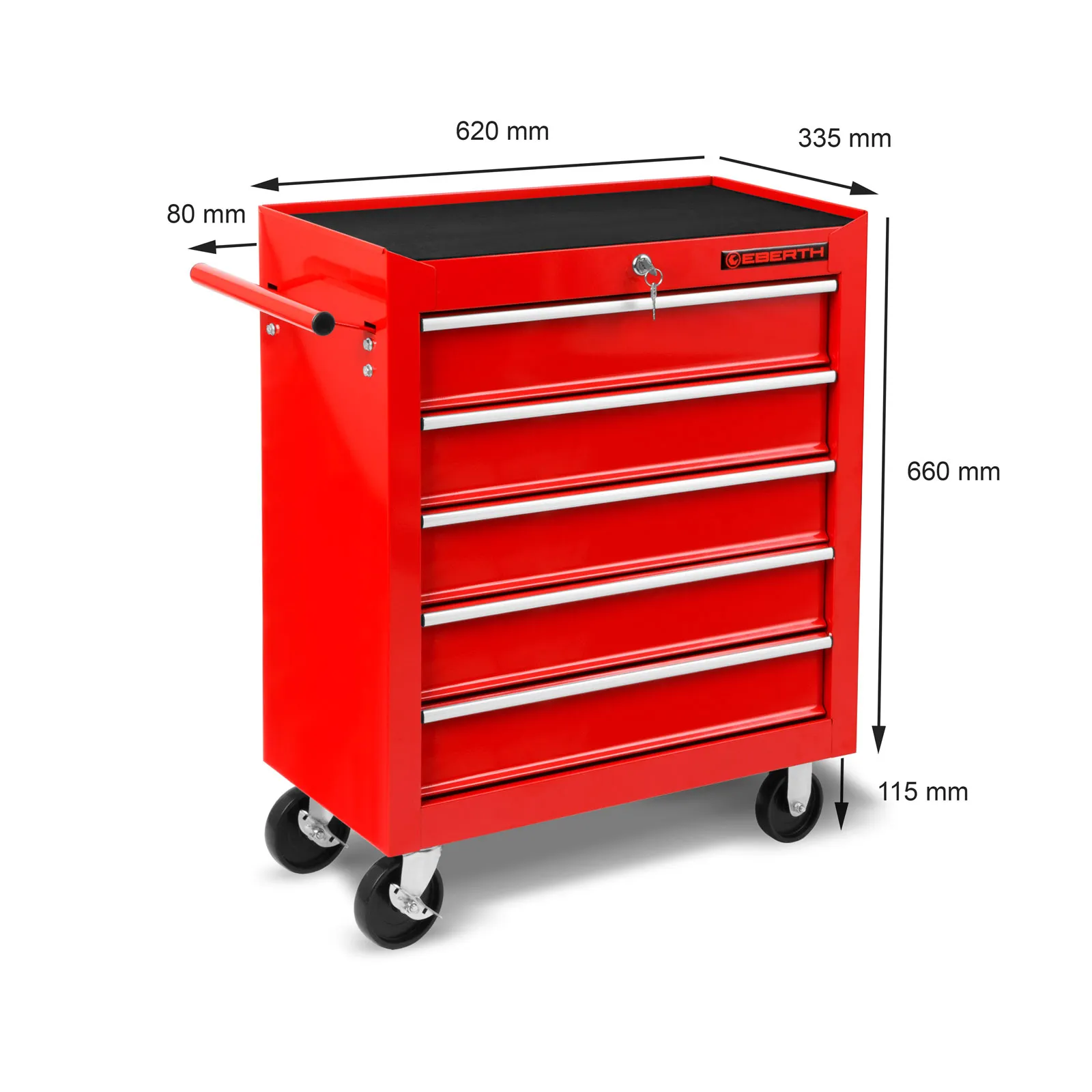 EBERTH Carro de herramientas con 5 cajones de color rojo