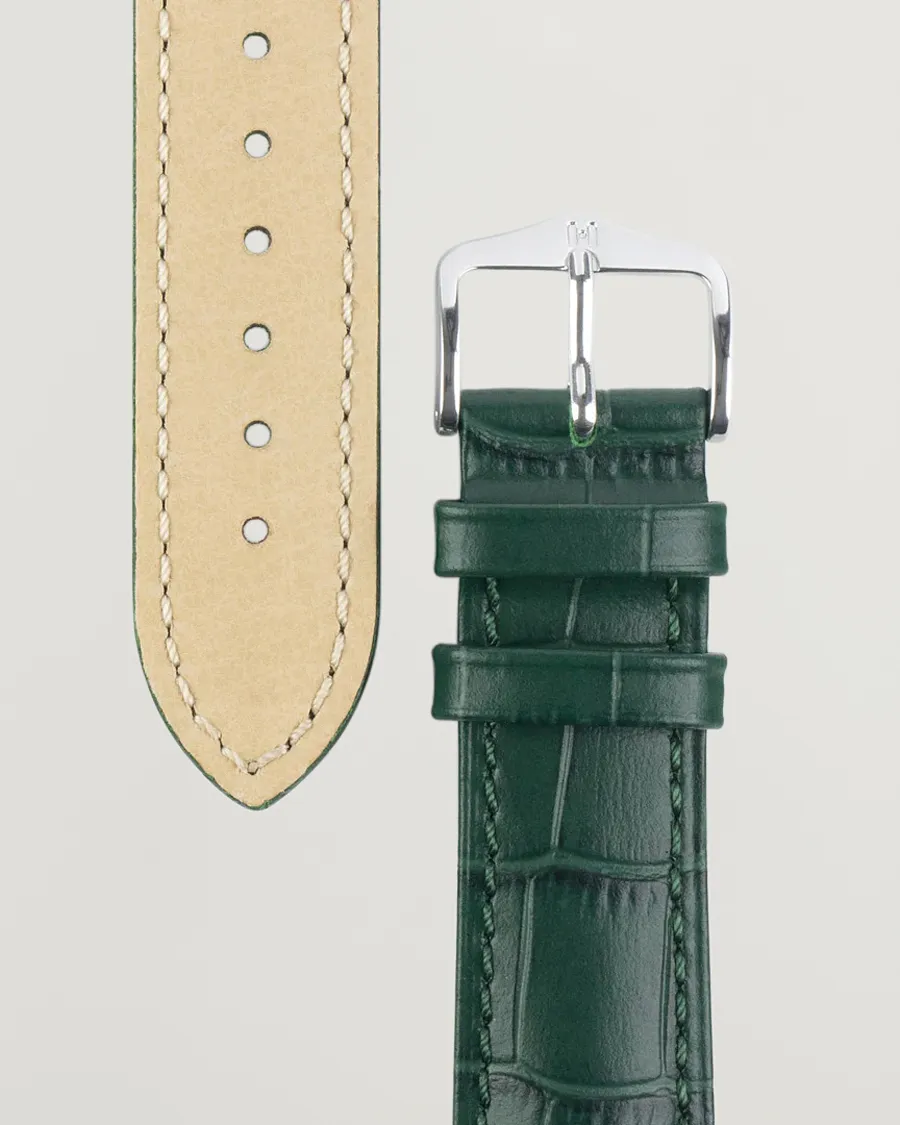 HIRSCH Duke Embossed Leather Watch Strap Green