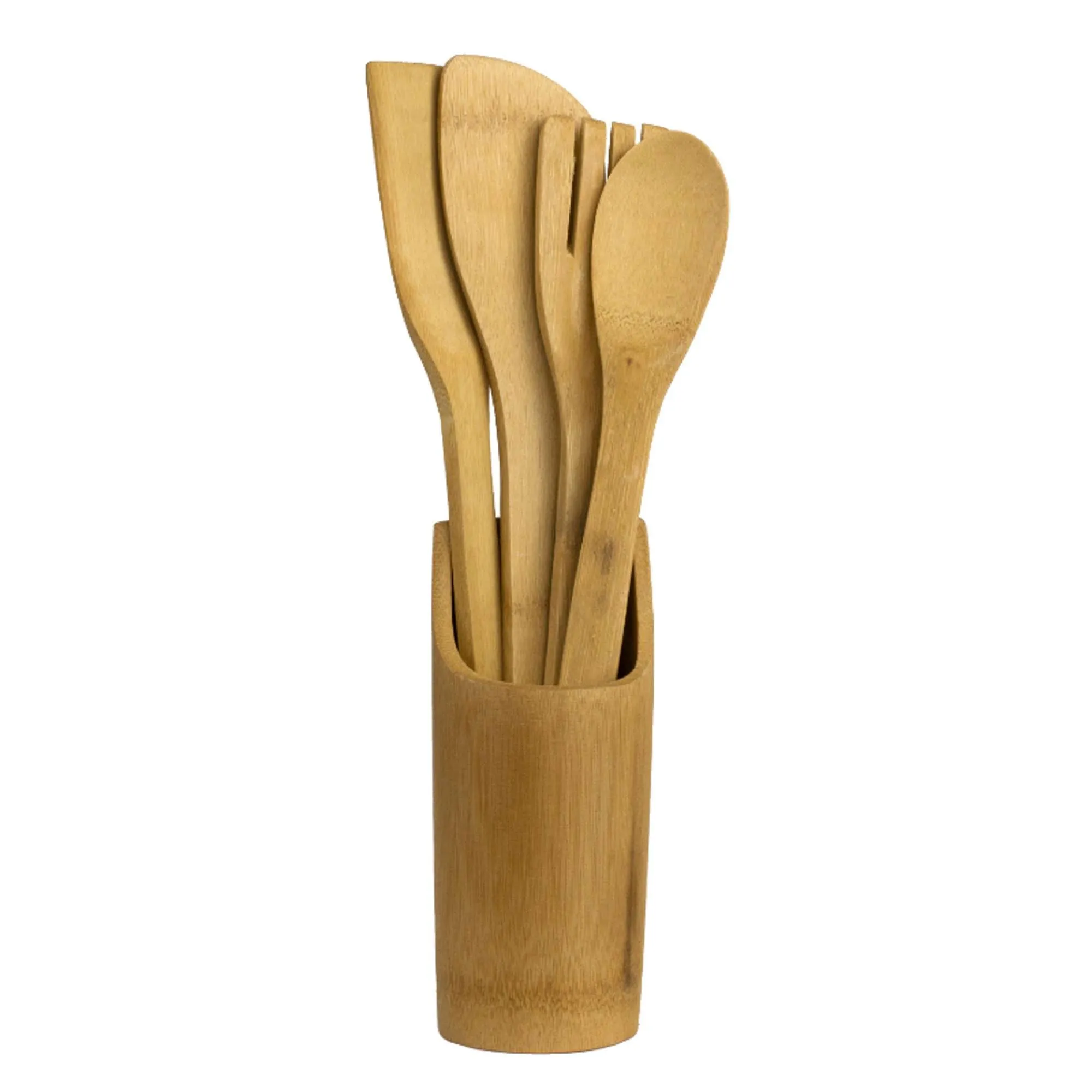 Juego De Utensilios De Bambú Con Soporte 5 Piezas