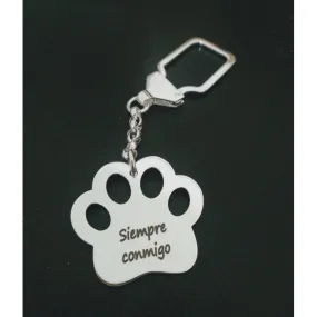 Llavero Huella de perro personalizada en plata de ley