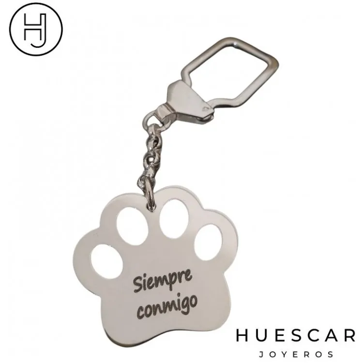 Llavero Huella de perro personalizada en plata de ley