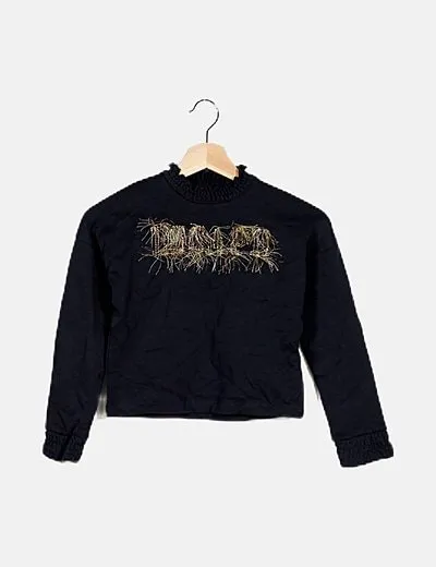 Name it Sudadera azul marino con mensaje detalle flecos