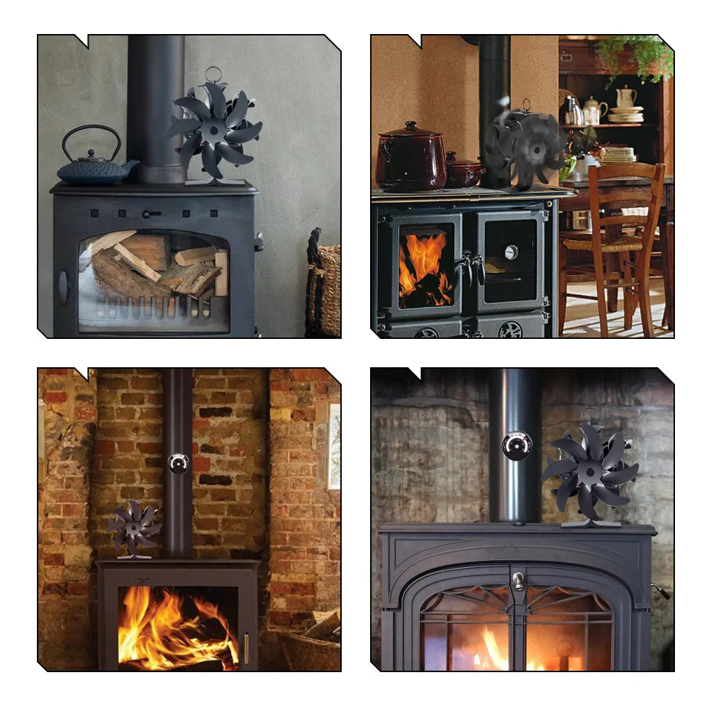 NewBeny 16-Blade Dual-Sided Fireplace Fan with Thermometer Heat Powered Log Burner Fan