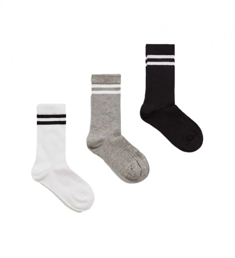 Pack 3 Pares de Calcetines Ribete blanco, gris, negro