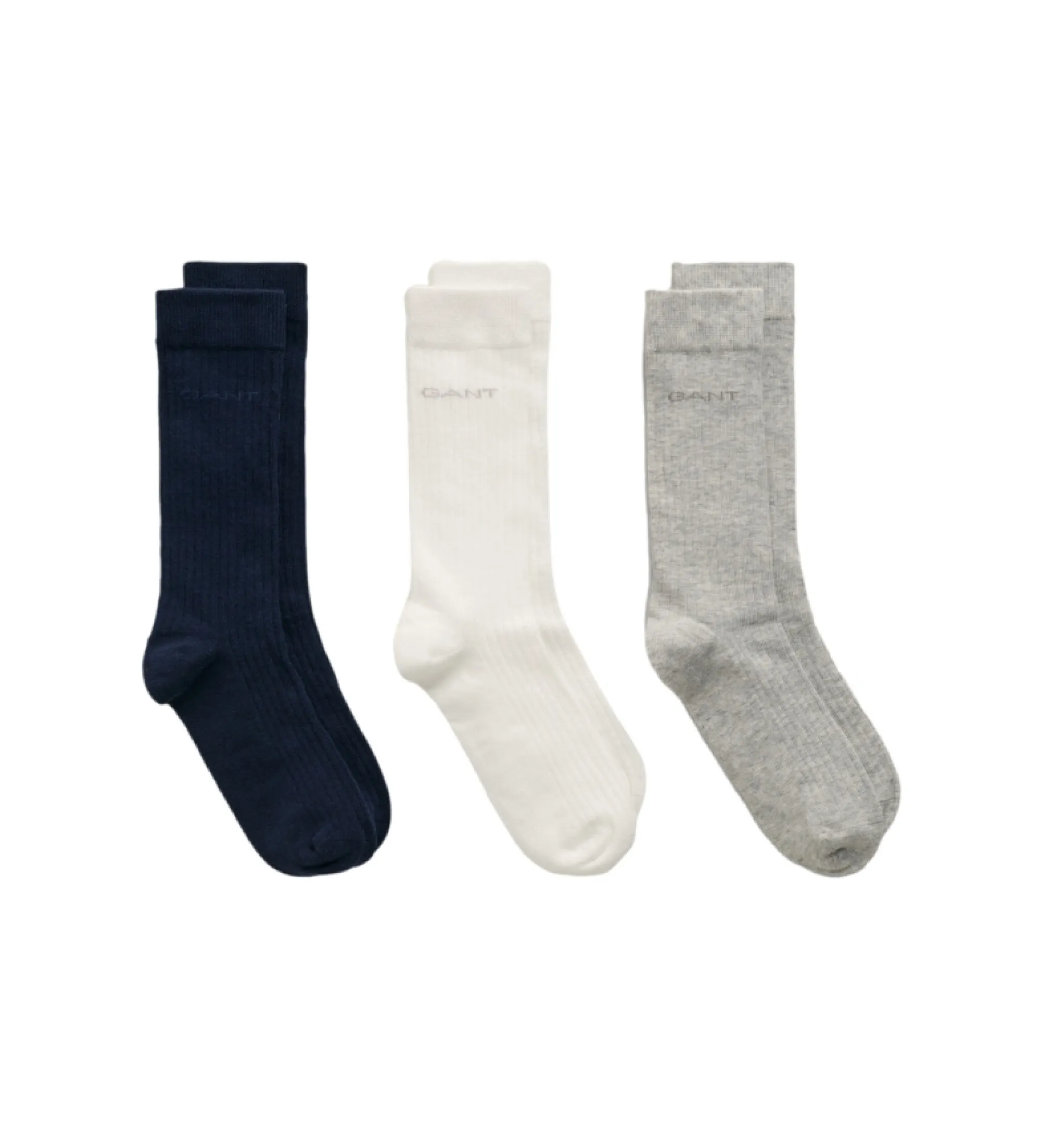 Pack tres pares de calcetines acanalados Tonal Logo marino, blanco, gris