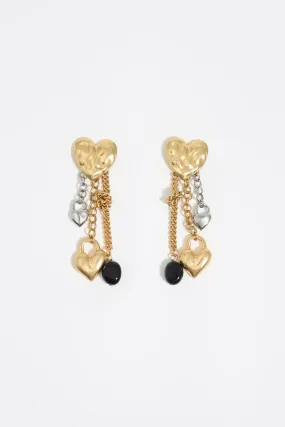 Pendientes corazón textura cadenas dorados