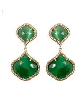 PENDIENTES PARA BODAS EN BISUTERIA FINA DE PIEDRA NATURAL,CIRCONITAS Y CHAPADOS EN ORO, COLOR VERDE ESMERALDA