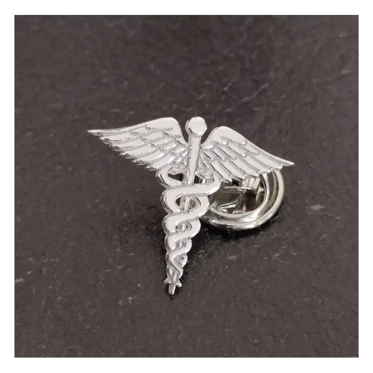 Pin medico Caduceo en plata de ley