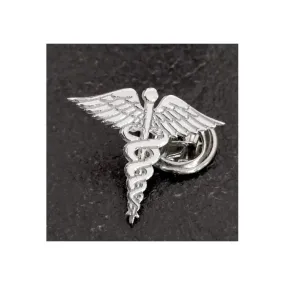 Pin medico Caduceo en plata de ley