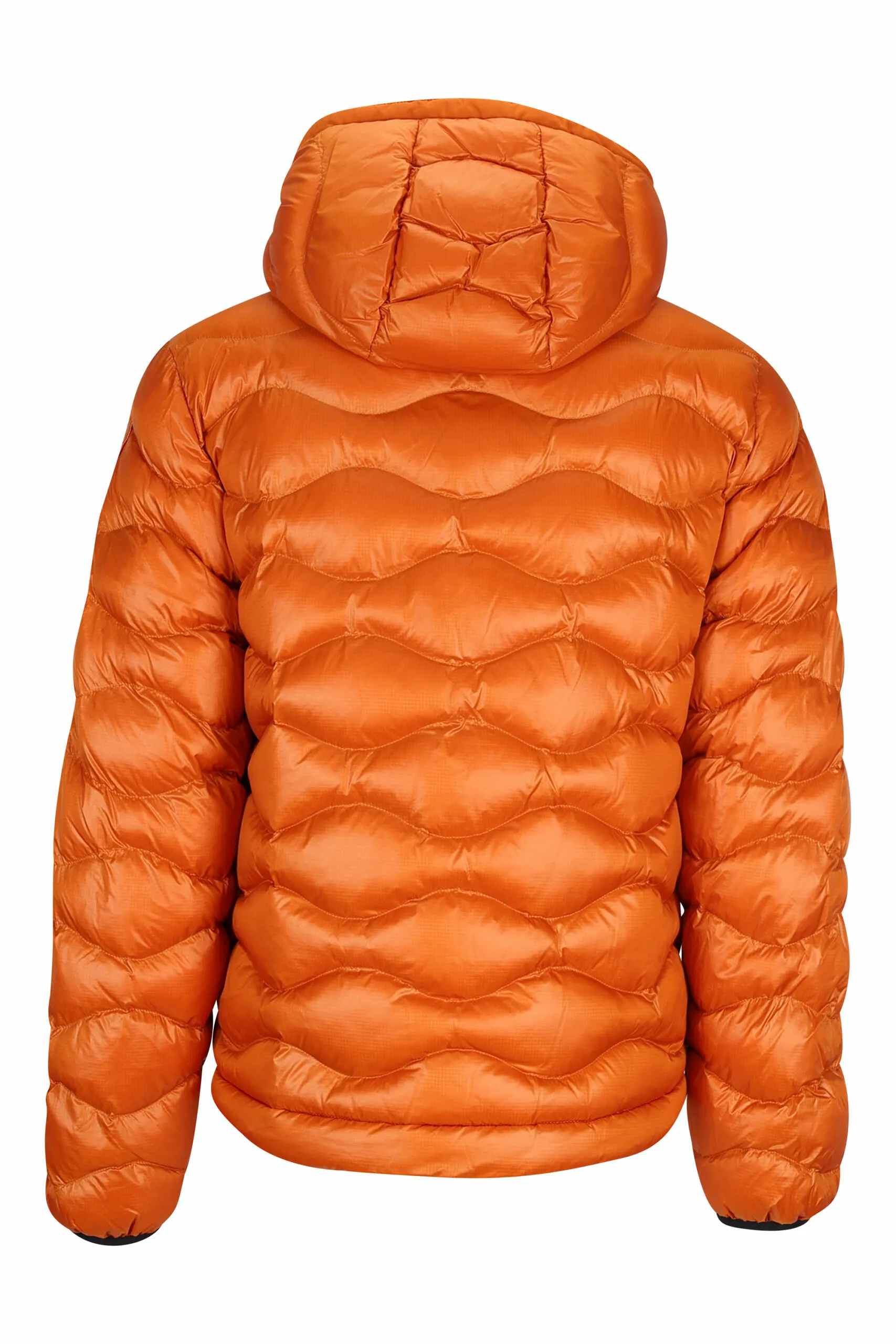 Plumífero naranja con capucha y lineas onduladas con interior beige