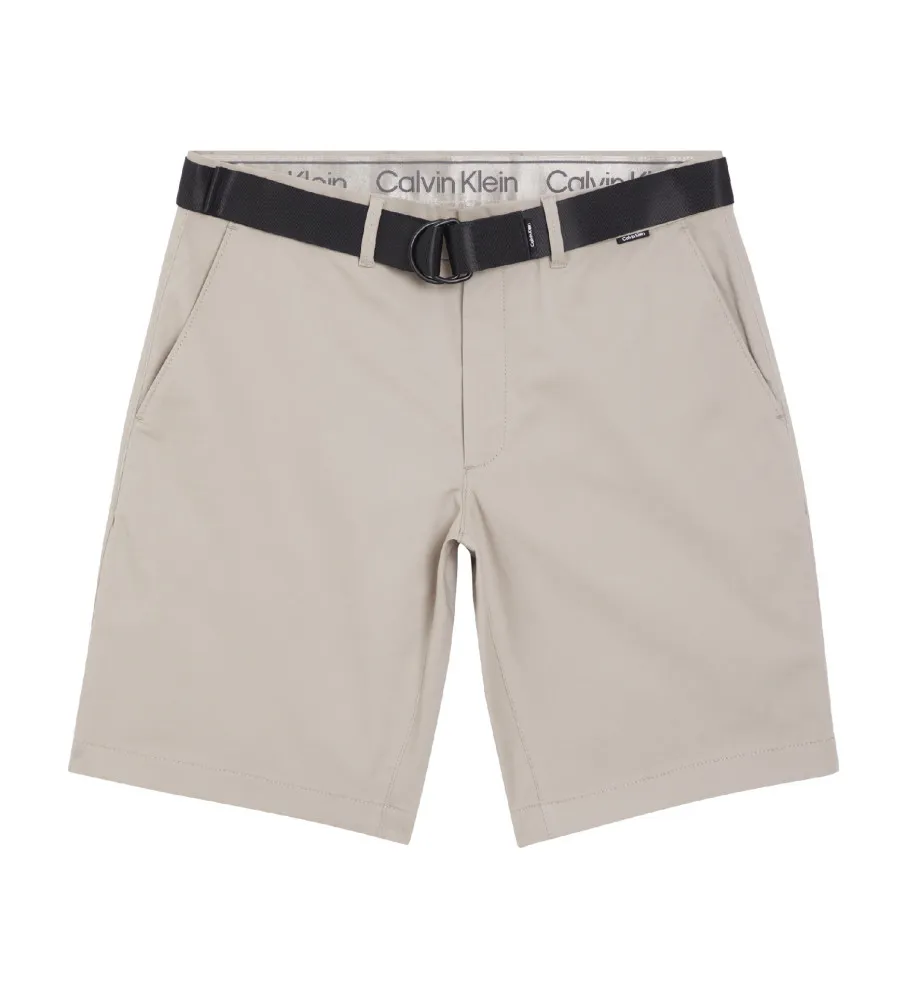 Shorts Slim Fit con cinturón de sarga gris