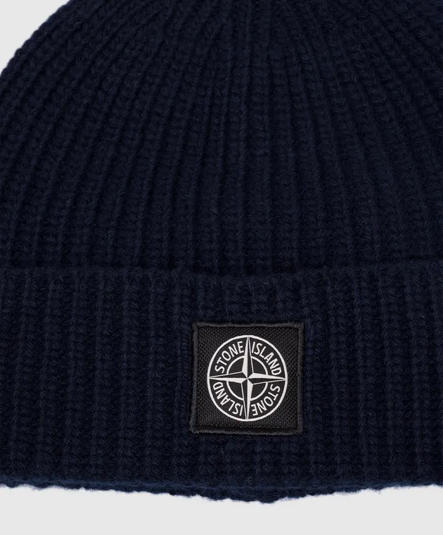 Stone Island Blue wool cap with logo patch