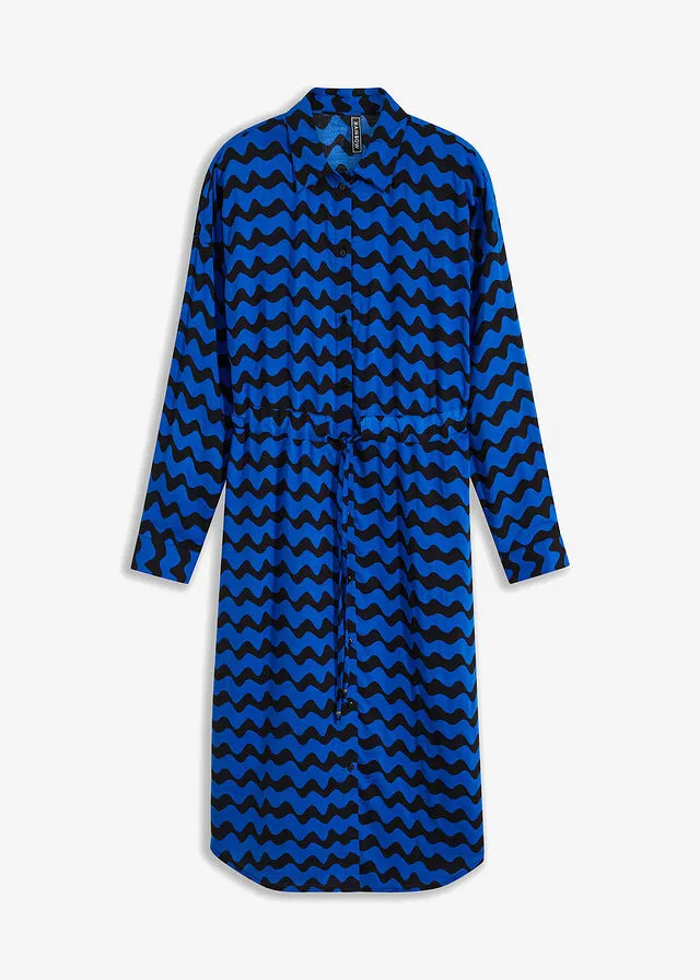 Vestido camisero midi de viscosa sostenible Negro-azul ártico