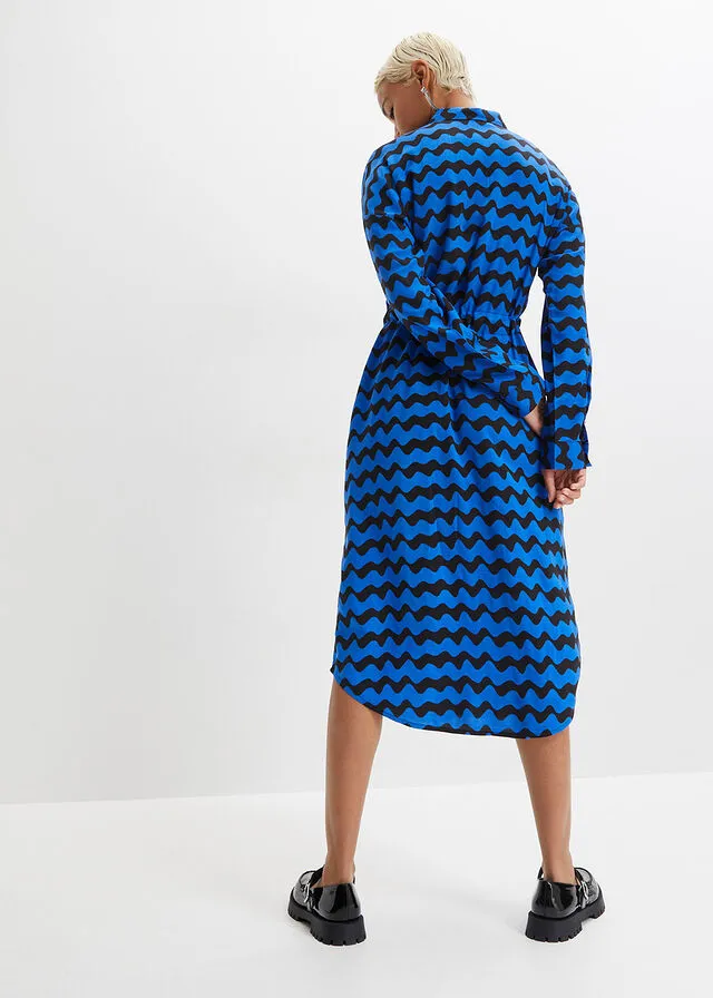 Vestido camisero midi de viscosa sostenible Negro-azul ártico