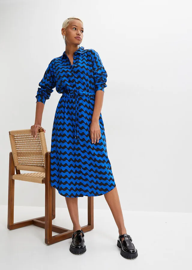 Vestido camisero midi de viscosa sostenible Negro-azul ártico