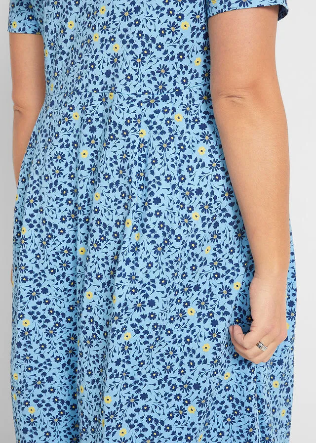 Vestido midi de punto en algodón Azul de flores -amarillo