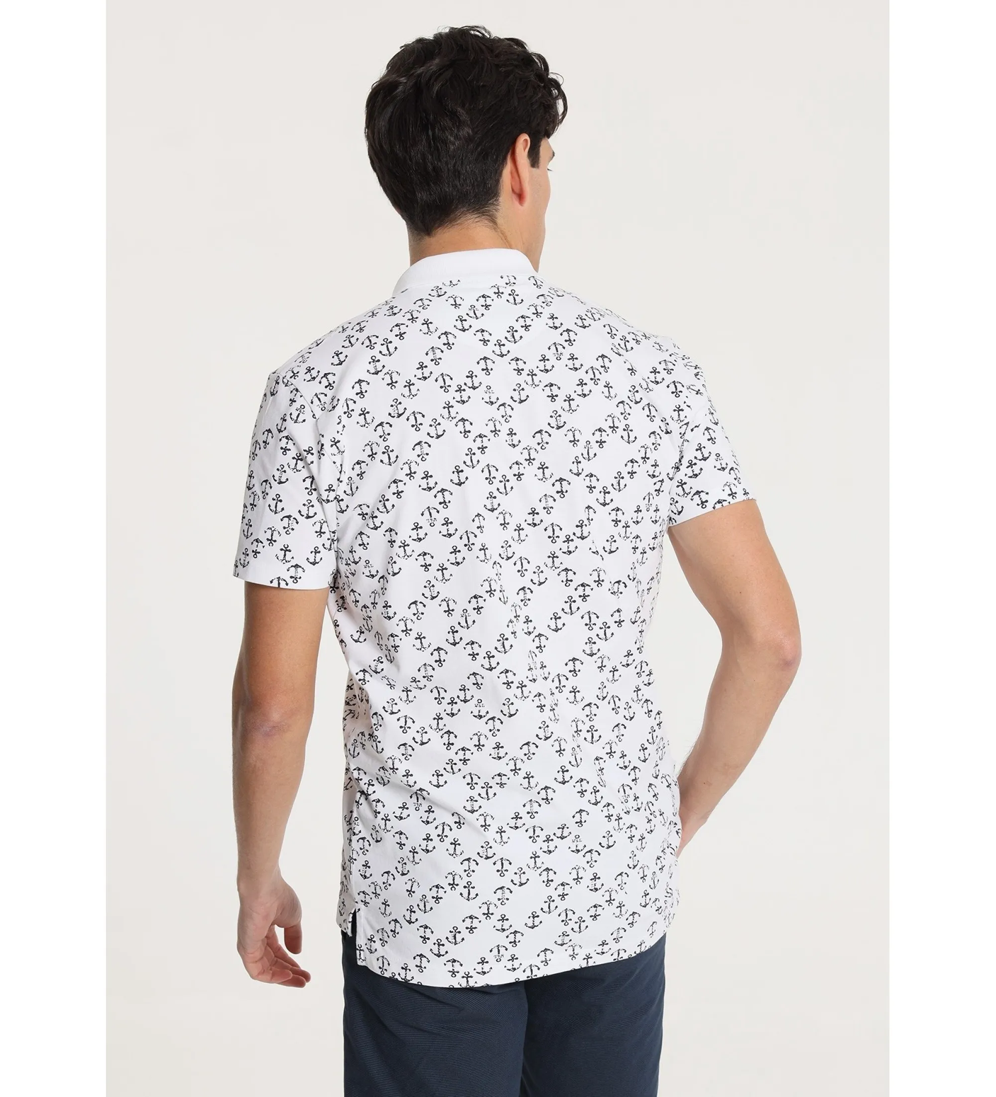 V&LUCCHINO - Polo de manga corta estampado de anclas blanco